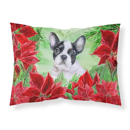 Jensendistributionservices French Bulldog Black & White Poinsettas Fabric Standard Pillowcase MI2551556